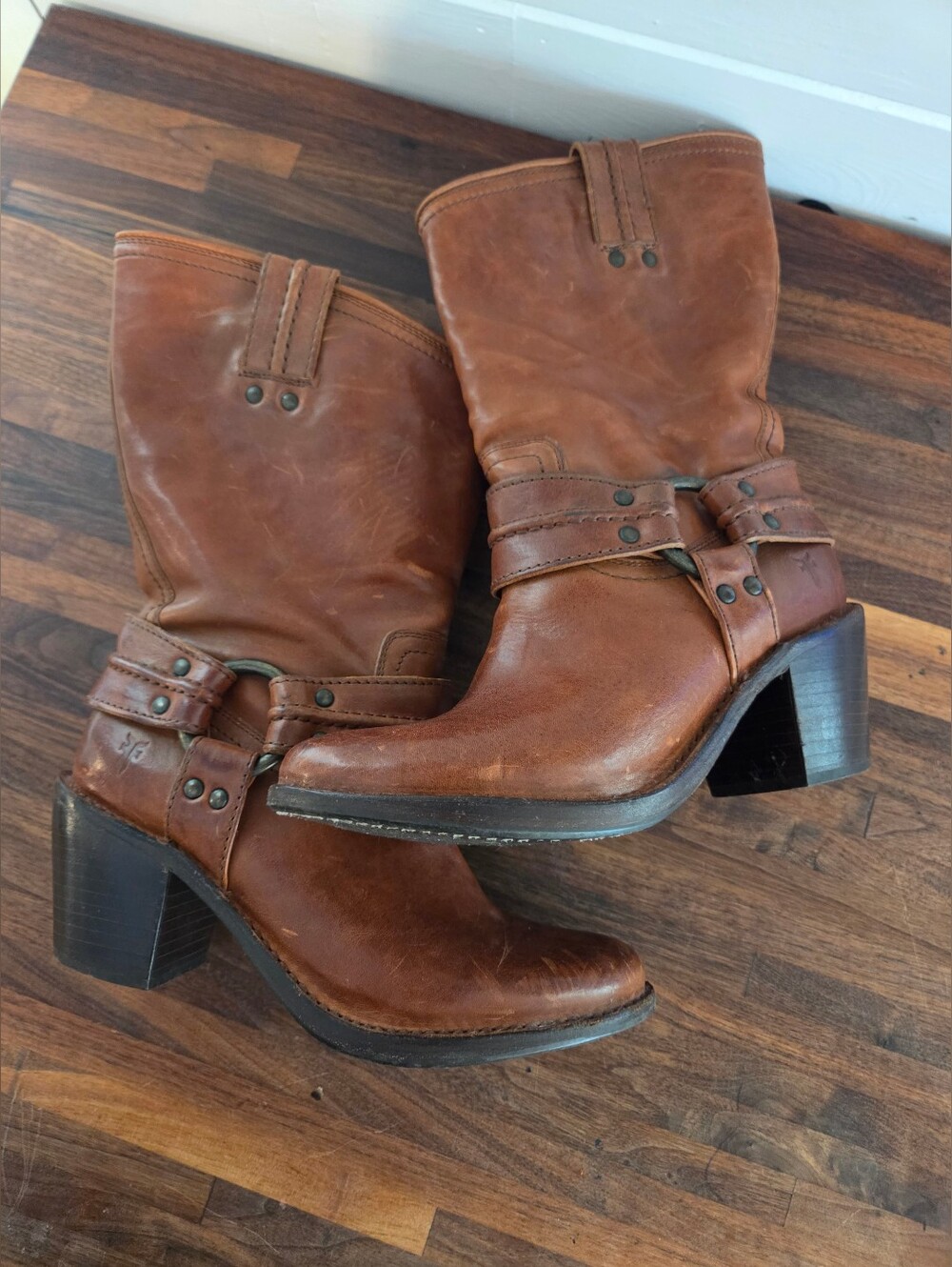 Frye Carmen Harness Short Women's Brown Leather Boots. Size 7